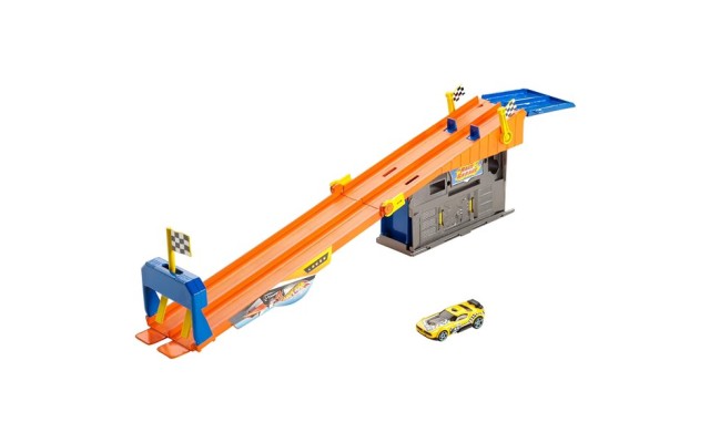  Rooftop Race Garage Playset, Race to the Finish Line then Pull Into the Garage for a Tune-up with the Rooftop Race Garage