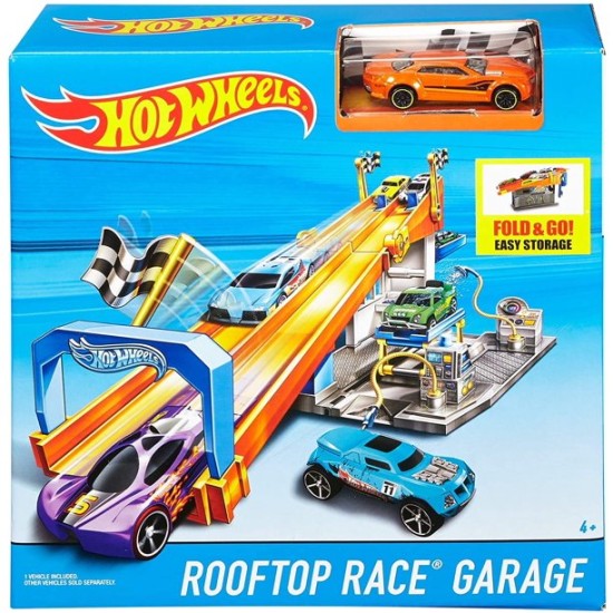  Rooftop Race Garage Playset, Race to the Finish Line then Pull Into the Garage for a Tune-up with the Rooftop Race Garage