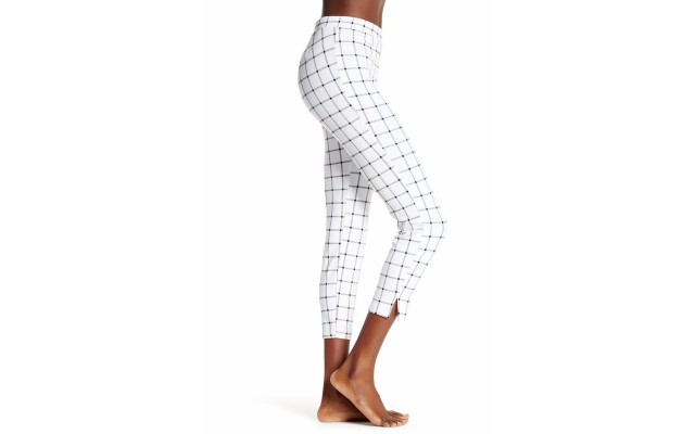  Women Windowpane Loafer Ponte Skimmer Leggings U16556 (White, M)