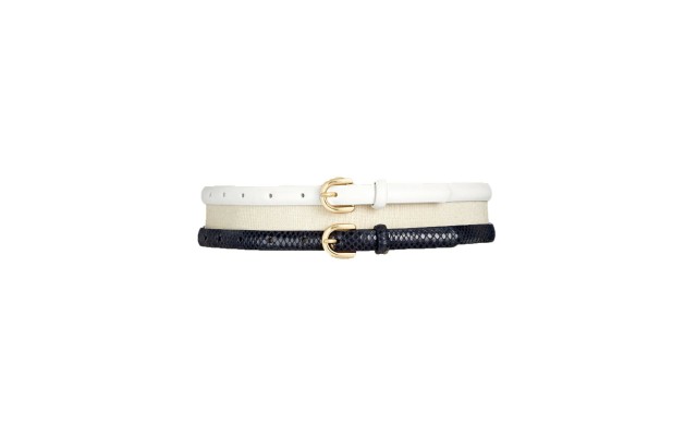  Womens 2-for-1 Skinny Belts, White/Navy, Small