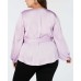  Women’s Plus Size Belted Blouson-Sleeve Pullover Blouse Tops
