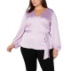  Women’s Plus Size Belted Blouson-Sleeve Pullover Blouse Tops