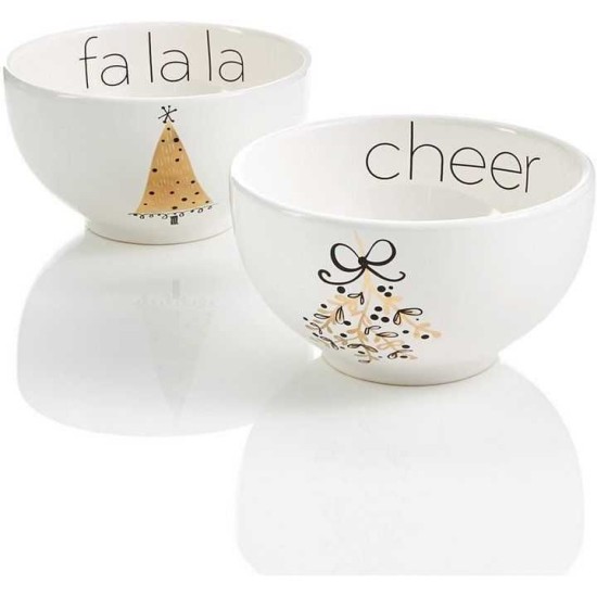  Merry and Bright Set of 2 Icon Bowls, Cheers and Falala