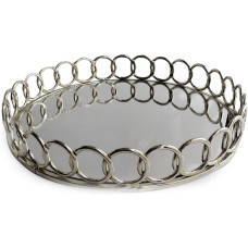 Jay Imports Round Link Mirrored Tray, Silver