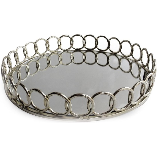  Round Link Mirrored Tray, Silver