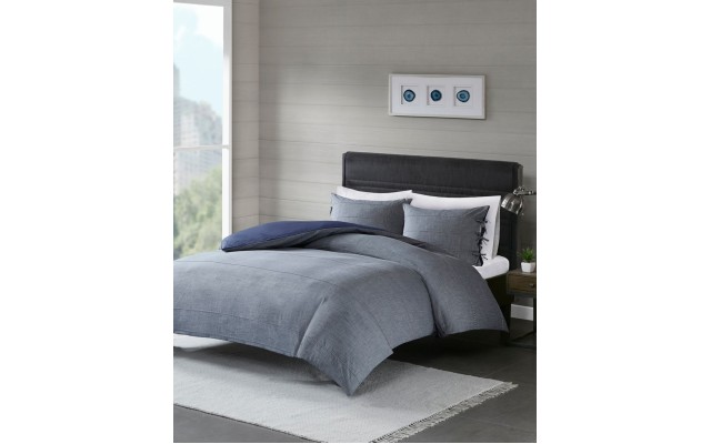 JLA Home  Raven Full/Queen 3 Piece Cotton Yarn Dye Duvet Cover Set