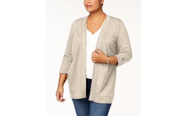  Womens Plus Cuffed Layering Cardigan Top, Dark Beige, 2X