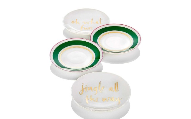  Arbor Village 6-in Tidbit/Appetizer Plates, White/Green/Gold (Set of 4)