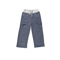 Kidsy Boys Casual Denim-Looking Pants – Knee Patches, Soft Cotton, Pull-On/Drawstring Closure, Dark Denim, 5