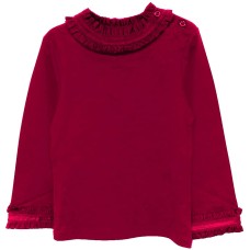 Kidsy Girls Frilled Neck And Cuffs Peruvian Cotton T-Shirt – Long Sleeve, Crewneck