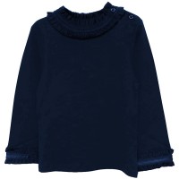 Kidsy Girls Frilled Neck And Cuffs Peruvian Cotton T-Shirt – Long Sleeve, Crewneck, Winters Night, 5