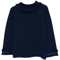 Kidsy Girls Frilled Neck And Cuffs Peruvian Cotton T-Shirt – Long Sleeve, Crewneck