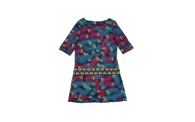  Girls Feathers Peruvian Cotton Dress – Crewneck, Short Sleeve, Heart Belt