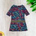 Girls Feathers Peruvian Cotton Dress – Crewneck, Short Sleeve, Heart Belt