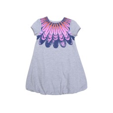 Kleverkids Girls Feathers Peruvian Cotton Dress – Crewneck, Short Sleeve, Heart Belt