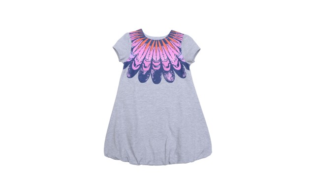  Girls Feathers Peruvian Cotton Dress – Crewneck, Short Sleeve, Heart Belt, Heather Grey, 2