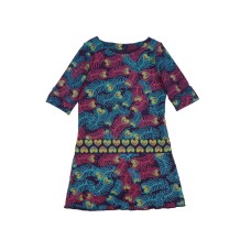 Kleverkids Girls Feathers Peruvian Cotton Dress – Crewneck, Short Sleeve, Heart Belt