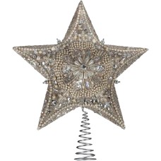 Kurt Adler 13.5-inch Star Treetop with Ivory Pearls and Platinum Glass Glitter