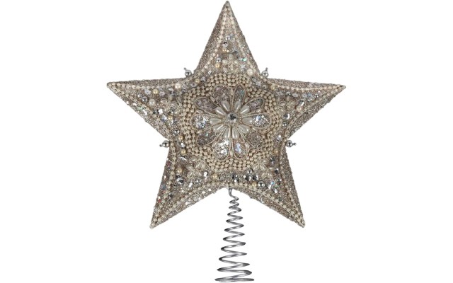  13.5-inch Star Treetop with Ivory Pearls and Platinum Glass Glitter