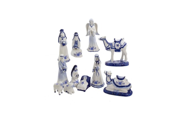  1.97-Inch by 6.7-Inch Porcelain Delft Blue 11-Piece Nativity Set