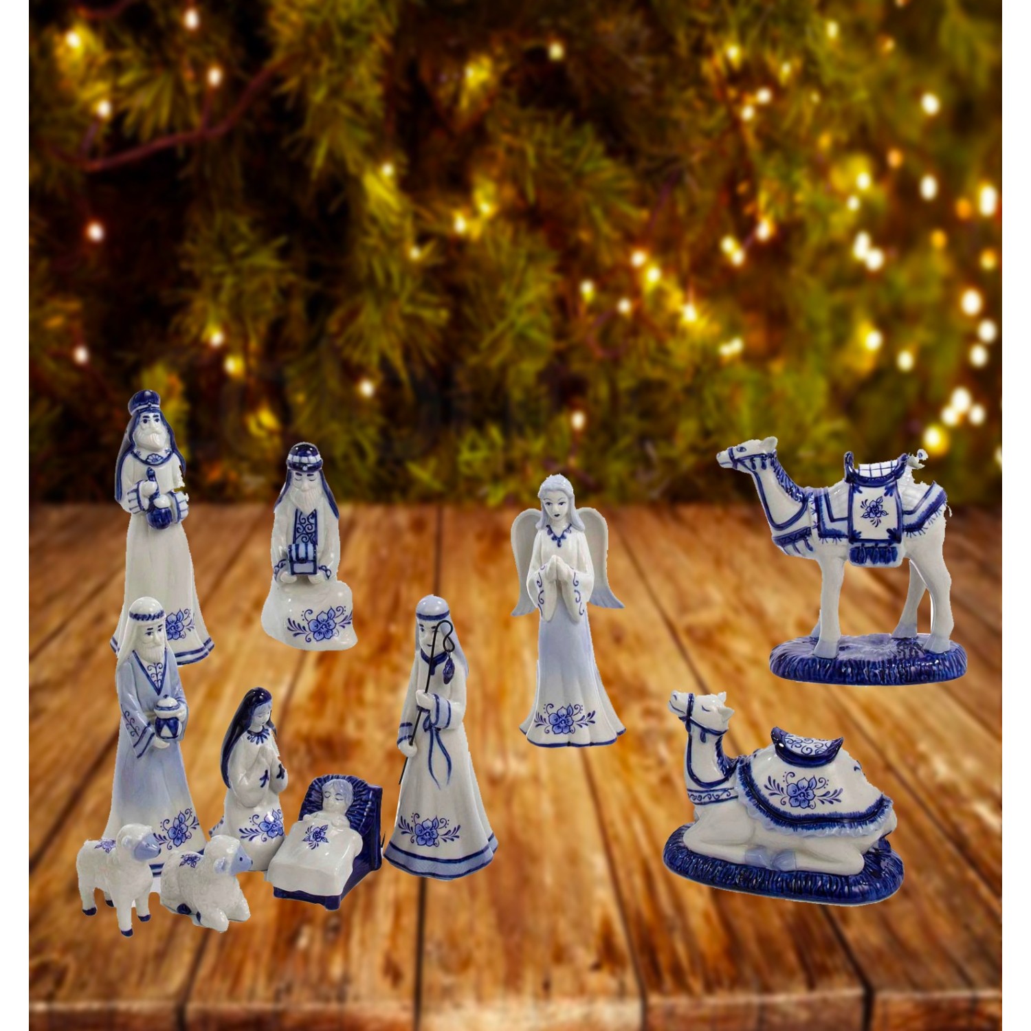 Kurt Adler 1.97-Inch by 6.7-Inch Porcelain Delft Blue 11-Piece Nativity Set 