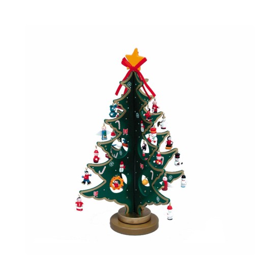  Wooden Tree with Miniature Wooden Ornaments Set