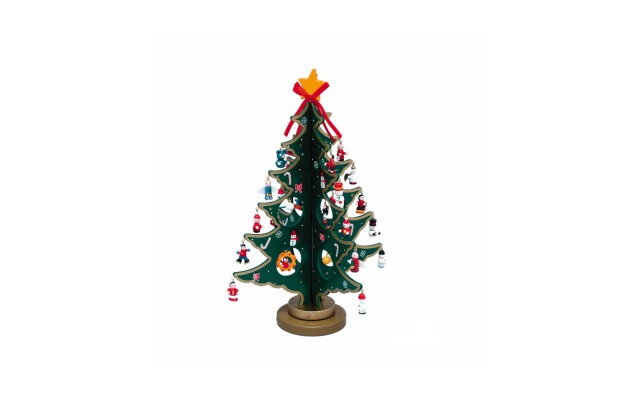  Wooden Tree with Miniature Wooden Ornaments Set