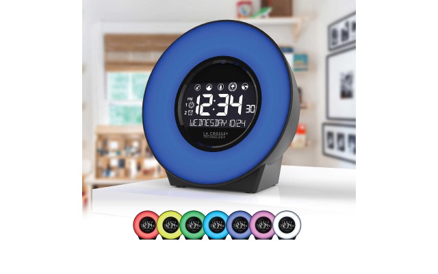La Crosse Mood Light LCD Alarm Clock 7 Mood Light Colors with Nature Sounds