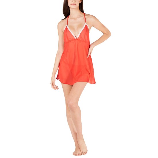  Luana Lace-Trimmed Babydoll (Red, M)