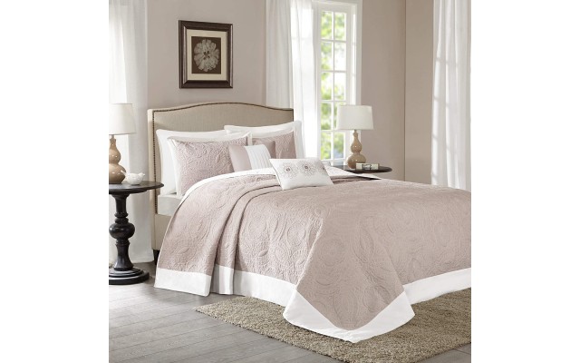  Ashbury 5-Piece Quilted King Bedspread Set Bedding , Oversized King(120″x118″), Medallion Khaki