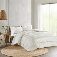 Madison Park Cozy Cotton Comforter Set Bedding, Full/Queen(90″x90″), Leona, Pom Pom Tufts Ivory