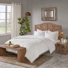 Madison Park Cozy Cotton Comforter Set Casual Modern Design All Season Bedding, Full/Queen(90″x90″), Ivory