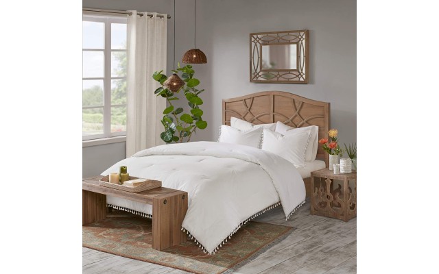  Cozy Cotton Comforter Set Casual Modern Design All Season Bedding, Full/Queen(90″x90″), Ivory