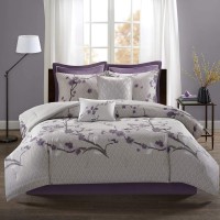 Madison Park Holly 7-Pc. Full/Queen Duvet Cover Set, Full/Queen(90″x90″), Floral Purple