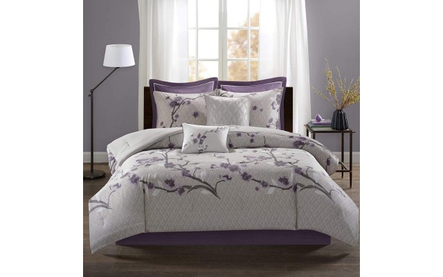  Holly 7-Pc. Full/Queen Duvet Cover Set, Full/Queen(90″x90″), Floral Purple