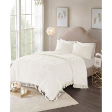 Madison Park Laetitia Full/Queen 3 Piece Cotton Chenille Medallion Fringe Coverlet Set