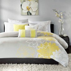Madison Park Lola 6-Pc. Duvet Cover Set Bedding, Full/Queen(90″x90″), Yellow