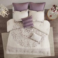 Madison Park Season Set, Matching Bed Skirt, Decorative Pillows, Queen(90″x90″), Elise, Medallion Bohemian Purple