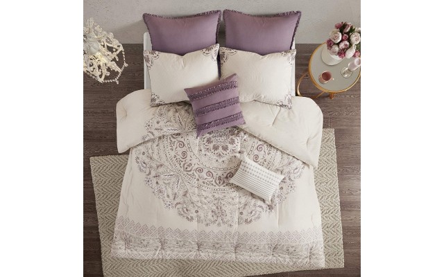  Season Set, Matching Bed Skirt, Decorative Pillows, Queen(90″x90″), Elise, Medallion Bohemian Purple