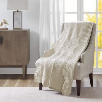Madison Park Tuscany Luxury Oversized Quilted Throw with Scalloped Edges Ivory 60×72 Quilted Premium Soft Cozy Microfiber For Bed