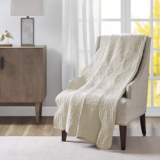Madison Park Tuscany Luxury Oversized Quilted Throw with Scalloped Edges Ivory 60×72 Quilted Premium Soft Cozy Microfiber For Bed