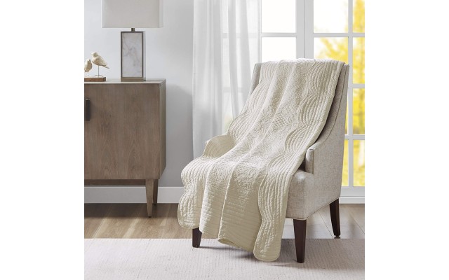  Tuscany Luxury Oversized Quilted Throw with Scalloped Edges Ivory 60×72 Quilted Premium Soft Cozy Microfiber For Bed