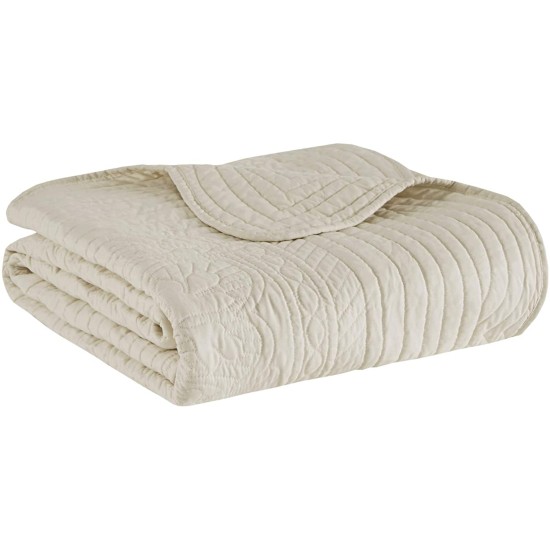  Tuscany Luxury Oversized Quilted Throw with Scalloped Edges Ivory 60×72 Quilted Premium Soft Cozy Microfiber For Bed