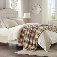 Madison Park Zuri Reversible Oversized 96″ x 80″ Faux-Fur Throw, Tan