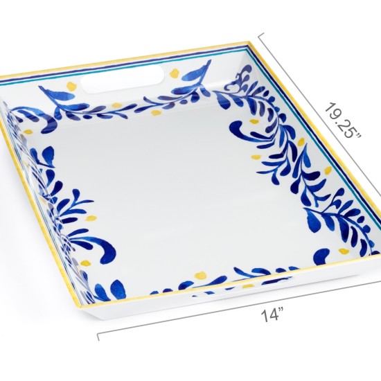  Vine and Blue Mix & Match Everyday Melamine Collection Vine Handled Tray