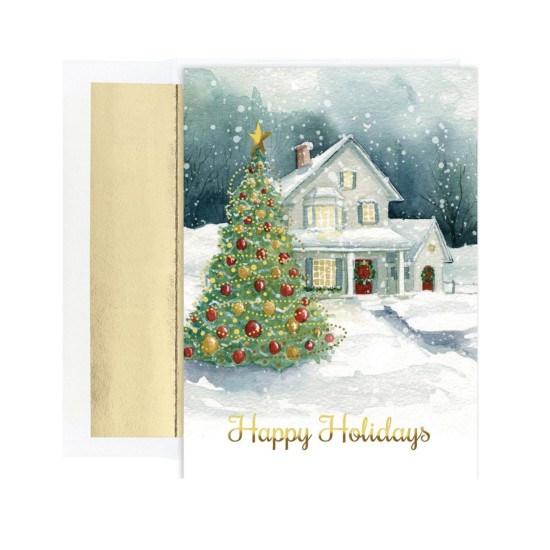  Cards Winter Cottage Holiday Boxed Cards 18 Cards and 18 Foil Lined Envelopes