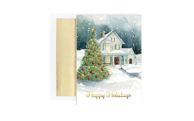  Cards Winter Cottage Holiday Boxed Cards 18 Cards and 18 Foil Lined Envelopes