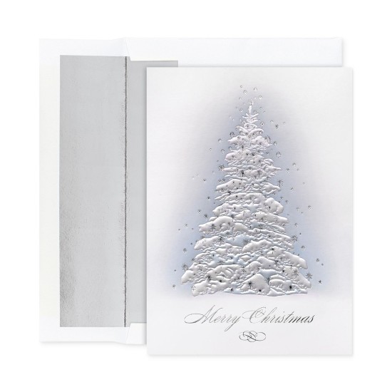  Holiday Collection 16-Count Christmas Cards with Foil Lined Envelopes, Frosted Tree