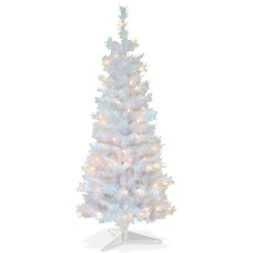 National Tree Company 4′ White Iridescent Tinsel Tree With Plastic Stand & 70 Cl
