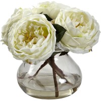 Nearly Natural Fancy Rose with Vase Artificial Plant, White